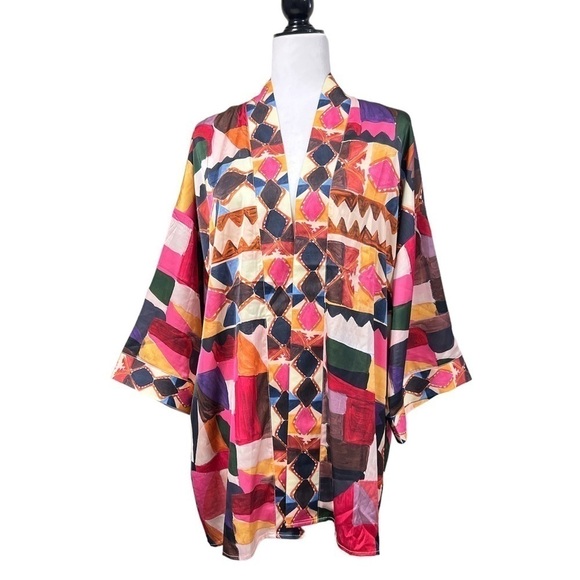 ANTHROPOLOGIE Soft Surroundings Margot Print Patchwork Summer Cardigan Cover Up - Picture 2 of 13